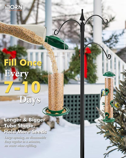iBorn Metal Bird Feeder for Outside Hanging,Wild Bird Feeders for Cardinal,18cm Large Roof&Green,42CM Long,4.5lb High-Capacity(Seed is not Included)
