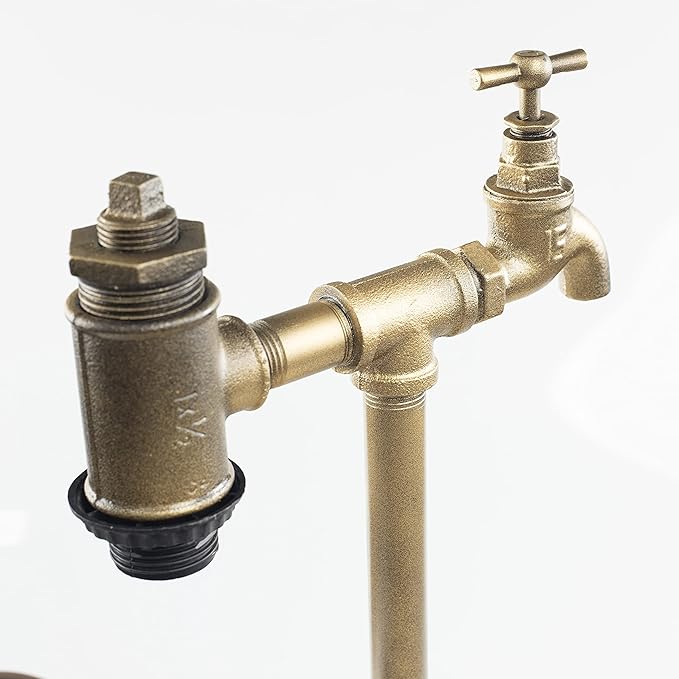 Steampunk Lamp with Dimmer, Dimmable Loft Style Industrial Vintage Antique Style Light with Bulb, Clock, Wood Base with Iron Piping Desk Lamp, Retro Desk Lamp LL-031