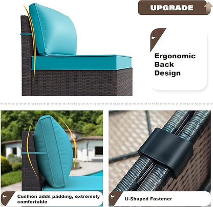 Patio Furniture Set Sofa 12-Pieces Wicker Sectional Sofa Set, Outdoor Furniture Rattan Patio Conversation Set with Thickened Cushions and Glass Coffee Table, Blue