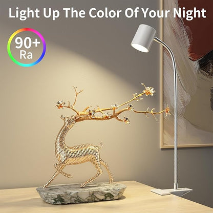 Dott Arts Desk Lamp,USB Clip On Light with 3 Color Modes,LED 10 Levels Brightness Reading Lamp, 360°Gooseneck Book Light,Eye-Care Reading Light for Home Office,Headboards White…