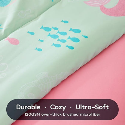 SLEEP ZONE Kids Bedding Comforter Set, Cute Pattern & Super Soft 2 Pieces Bedding Sets, All Season for Girls, 1 Comforter, 1 Pillowcase, Fade Resistant (Mermaid Princess, Twin)