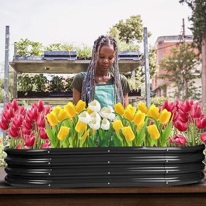 Raised Garden Bed Galvanized Planter Box Outdoor, Rot-Resistant Metal Garden Bed Planter for Vegetables Flower Herb (8ft, Black)