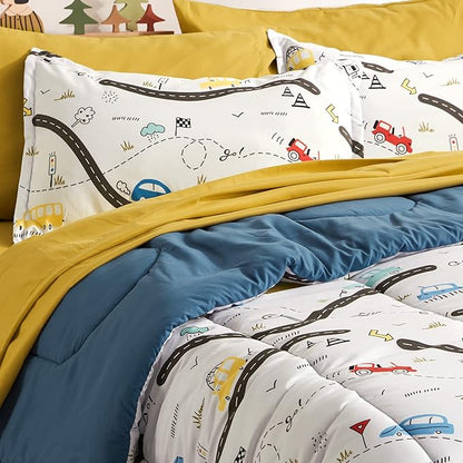 SLEEP ZONE Kids Bedding Twin Comforter Set - Cute Printed for Boys, Girls, Teens, Super Soft, Fade Resistant, Car Road, Twin