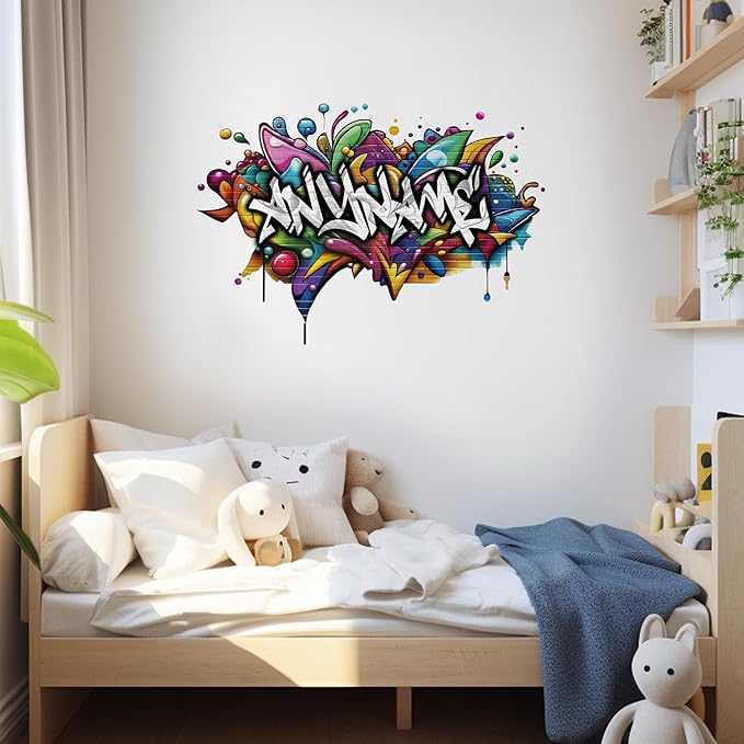 Personalized Name Graffiti Wall Decal Custom Name Graffiti Street Art Brick Room Decor Teen Wall Decals and Stickers for Nursery, Room Walls Decor, Peel & Stick Name Decals for Walls