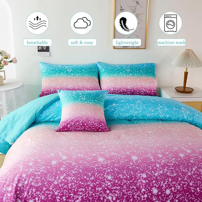 URBONUR Twin Bedding Set for Girls 6Pcs Bed in a Bag Gradient Tie Dye Pastel Aqua Comforter Set with Sheets, Soft Microfiber All Season Bed Sets (Multi, Twin Size)