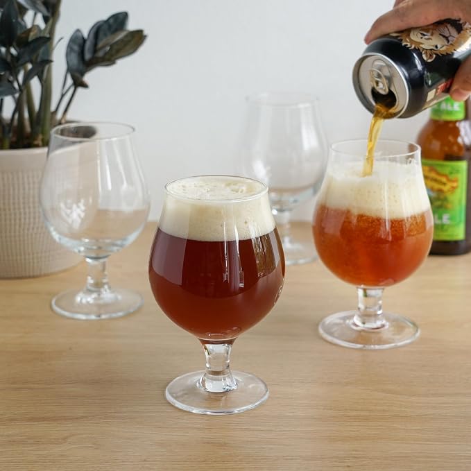 True Classic Tulip Beer Glasses, Sparkling Clear Drinking Glasses for Belgian Ales, Sours, IPA Beers, Cocktails, Gifts for Men, Game Night, Happy Hour, Home Bar, Elegant Glassware, 15 oz, Set of 4