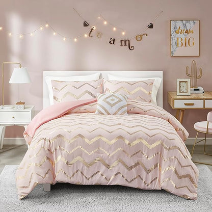 Codi Twin Comforter Set for Girls - Cute Pink Bedding Sets for Twin Size Bed - 3 Piece Set for Teen Girl - includes 1 Rose Gold Comforter, 1 Decorative Pillow, 2 Pillow Cases - All Seasons Warm