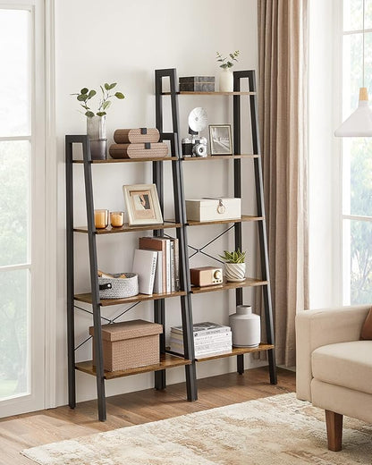 VASAGLE Ladder Shelf, 5-Tier Bookshelf, Storage Rack, Bookcase with Steel Frame, Wood Look Accent Furniture with Metal Frame, 22.1 x 13.3 x 67.7 Inches, Rustic Brown ULLS45X