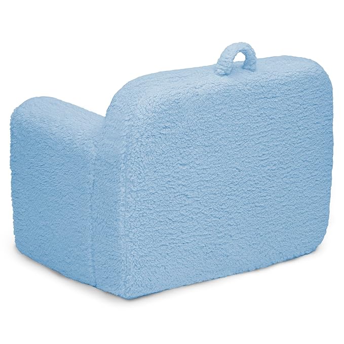 Delta Children Personalized Sherpa Cozee Chair - Customize with Name – Foam Kids Chair for Ages 18 Months and Up, Powder Blue