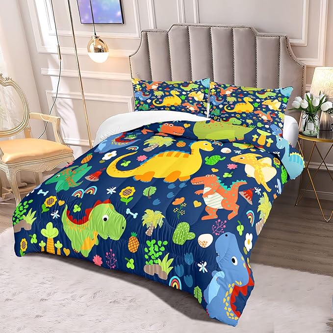 Dinosaur Bedding Full for Boys - Dinosaur Bedding Set for Kids Bedroom Dinosaur Bedding Full Blue Dinosaur Comforter Boys Room Decor Dinosaur Comforter, Full (1 Comforter 2 Pillowcases)