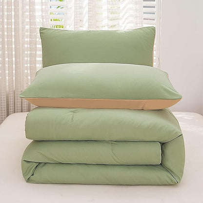 NINENINE Sage Green Comforter Set Queen,Light Green Bedding Set,Comforter Set for Women Men, Solid Color Camel Green Comforter Sets with 1 Comforter 2Pillowcases