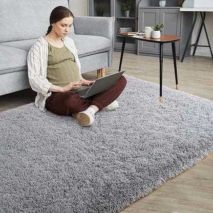 YOBATH Fluffy Shaggy Area Rugs 6x9 for Living Room Bedroom, Soft Fuzzy Shag Rugs Plush Carpet, Furry Bedside Rug for Kids Baby Girl Room Nursery Décor, Grey