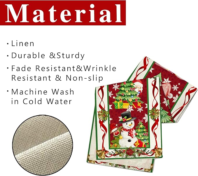 Christmas Table Runner 108 Inches Long Snowflake Buffalo Plaid Table Runner Christmas Theme Holiday Xmax Snowman Gnome Christmas Table Runner for Kitchen Dining Table Home Party Decorations