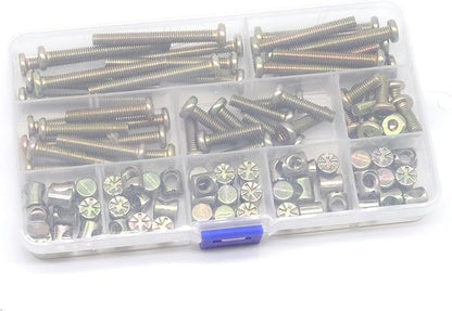 Baby Bed Screws Bolts Kit, cSeao M6 Hex Drive Socket Cap Bolts Barrel Nuts Assortment Kit, M6 x 15mm/ 25mm/ 35mm/ 45mm/ 55mm for Crib Cot Chairs, 100pcs Zinc Plated