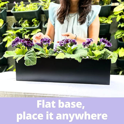 LaLaGreen Wall Planters (36 Inch, 2 Pack) Carbon Steel Black Metal Hanging Flower Pot for Succulents, Wall Mount Rectangular Long Window Sill Box Balcony Fence Floating Garden Shelf for Outdoor Decor