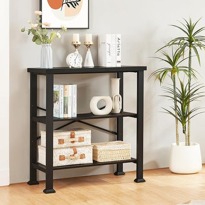 HOMBAZAAR Bookshelf, 3-Tier Vintage Industrial Book Shelf, Rustic Wood and Metal Bookcase and Bookshelves, Free Standing Storage Small Bookshelf for Living Room, Bedroom and Kitchen, Black