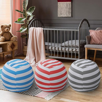 2 PCS Stuffed Animal Storage Bean Bag Chair Cover, Cotton Canvas Beanbag with Zipper for Organizing Kid's and Adults Room Blue 24"