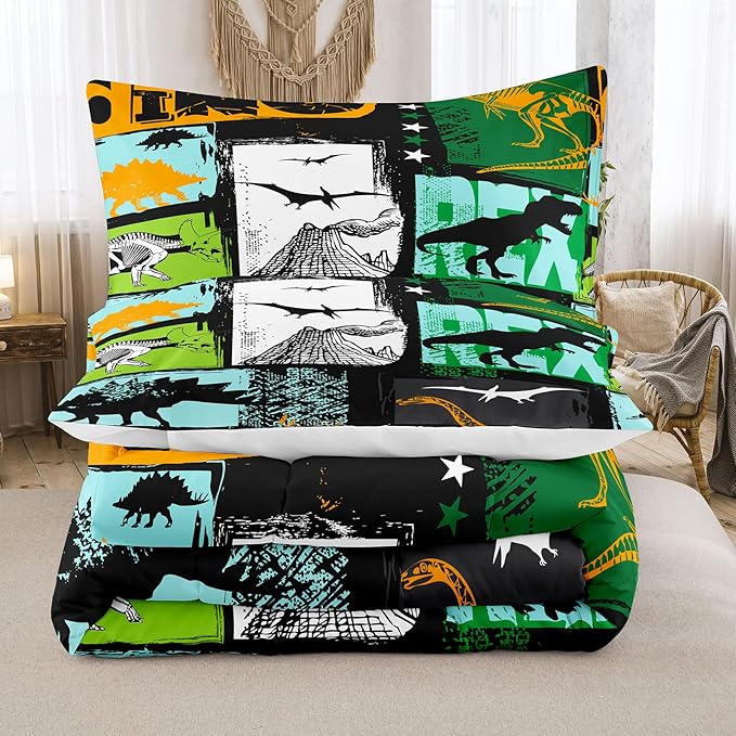 Bodhi King Size Teen Comforter Set,Boys Comforter Bedding Set with Pillowcases,Teen Kids King Size Dinosaur Comforter Set,Cartoon Dinosaur Bedding Set,Boy Bed Set