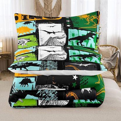 Bodhi Queen Size Teen Comforter Set,Boys Comforter Bedding Set with Pillowcases,Teen Kids Queen Size Dinosaur Comforter Set,Cartoon Dinosaur Bedding Set,Boy Bed Set