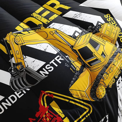 Excavator Comforter Twin Size,Construction Truck Comforter Set for Kids Teens Boys Girls,3Pcs Bedding Set Printed Comforter with 2 Pillowcases,Soft and Lightweight(Black，Twin Size)