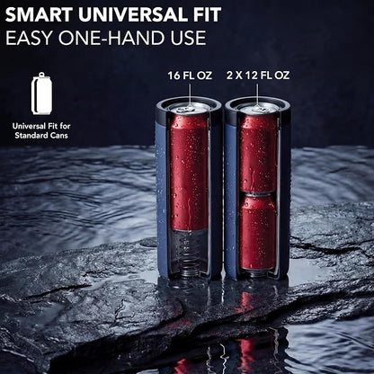 Stack'Em Patented Double Can Cooler Insulator - Holds Two 12 oz Cans - Stainless Steel Stackable Thermocooler - Reusable Drink Holder for Beer, Seltzer, Soda, Energy Drinks (Blue)