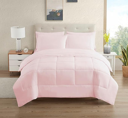 Dorm Room Essentials College Bedding Comforter Set 5 Piece Twin XL Size Bed in a Bag for College Students Boys and Girls, Twin XL, Pale Pink