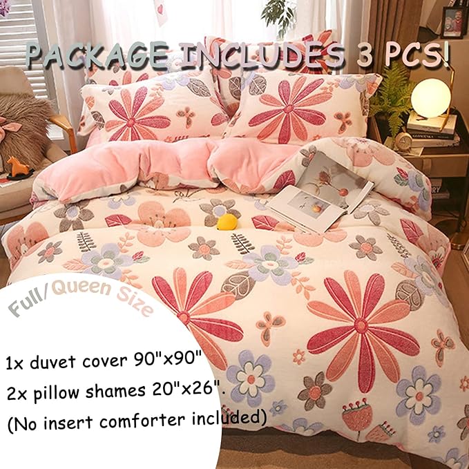 MorroMorn Pink Duvet Cover Queen, Floral Bedding Sets, Comforter Covers Set, Down Alternative Blanket Ultra Soft Kawaii Cute Blooming Flowers for Girls Kids Teen Women Full Double Size