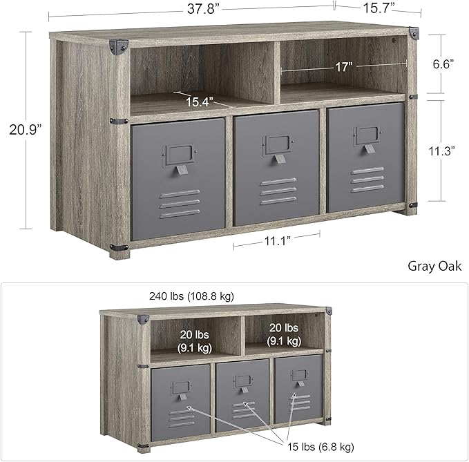 Little Seeds Nova Bedroom Grey Storage Bench, Gray Oak