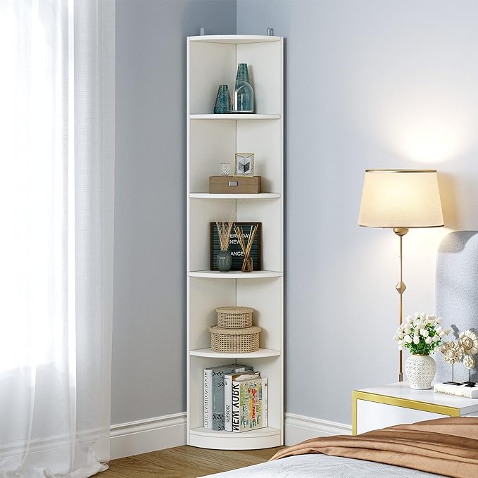 YITAHOME 5-Tier Corner Shelf, 70.8" Tall Modern Free Standing Corner Bookshelf, 5 Shelf Display Corner Bookcase and Bookshelves,Wooden Open Storage Book Shelves for Living Room, Home Office, White