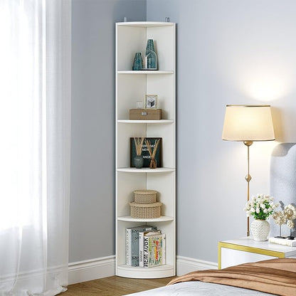 YITAHOME 5-Tier Corner Shelf, 70.8" Tall Modern Free Standing Corner Bookshelf, 5 Shelf Display Corner Bookcase and Bookshelves,Wooden Open Storage Book Shelves for Living Room, Home Office, White