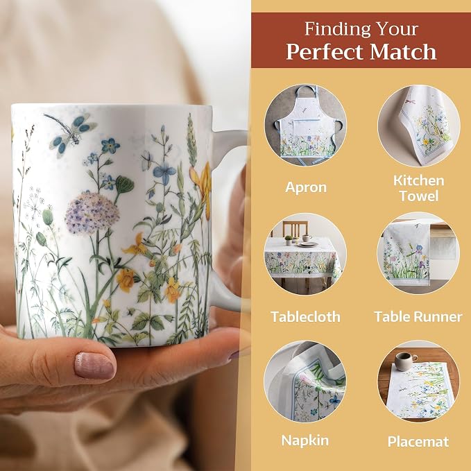 Maison d' Hermine Coffee Mug with Handles Tea Cups (12 Ounce, Pack of 1) | Fine Bone China Coffee Mugs for Hot Beverages Cappuccino Latte Home Restaurant Hotel Spring Summer -Fleurs De Mai - Floral