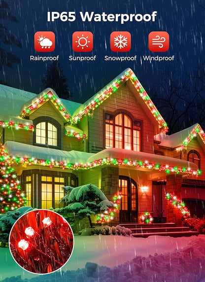 Minetom Solar Christmas Lights Outdoor Waterproof, 2 Pack Total 80FT 200 LED Solar Lights with 8 Modes, Solar Christmas Outdoor Decoration, Solar String Lights for Outside House Tree,Red Green & White
