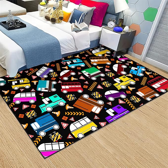 Car Rug Play Mat Kids Rugs for Playroom Car Rug for Boys Room Kids Mat Construction Play Mat Car Play Rug Car Carpet for Kids Carpet for Bedroom Truck Rugs for Boys Room,Black 5'×7'