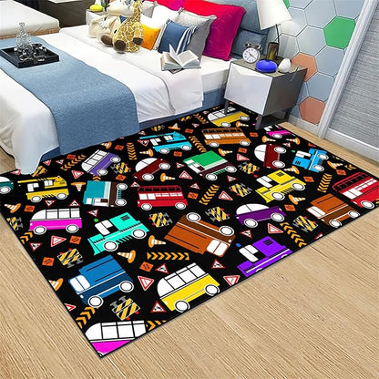 Car Rug Play Mat Kids Rugs for Playroom Car Rug for Boys Room Kids Mat Construction Play Mat Car Play Rug Car Carpet for Kids Carpet for Bedroom Truck Rugs for Boys Room,Black 2'5''×4'