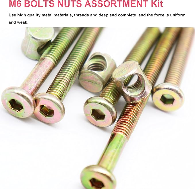 M6 Baby Crib Bolts Replacement Kit, cSeao 50pcs M6x30mm/ 40mm/ 50mm/ 60mm/ 70mm Zinc Plated Socket Cap Screw Kit for Chairs Bunkbed Cot Furniture