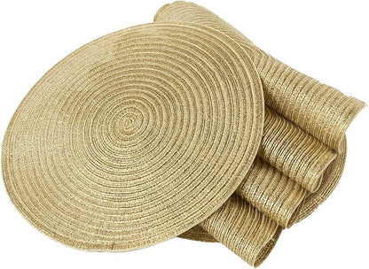 SHACOS Glitter Gold Round Braided Placemats Set of 8 Sparkle Washable 15 inch Round Table Mats Woven Place Mats for Christmas Party Dining Table Decor (Gold, 8)
