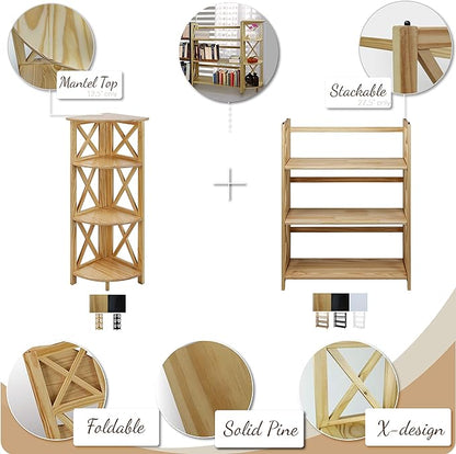 Casual Home Montego 3-Shelf Folding Bookcase, Natural , 27.5" Wide