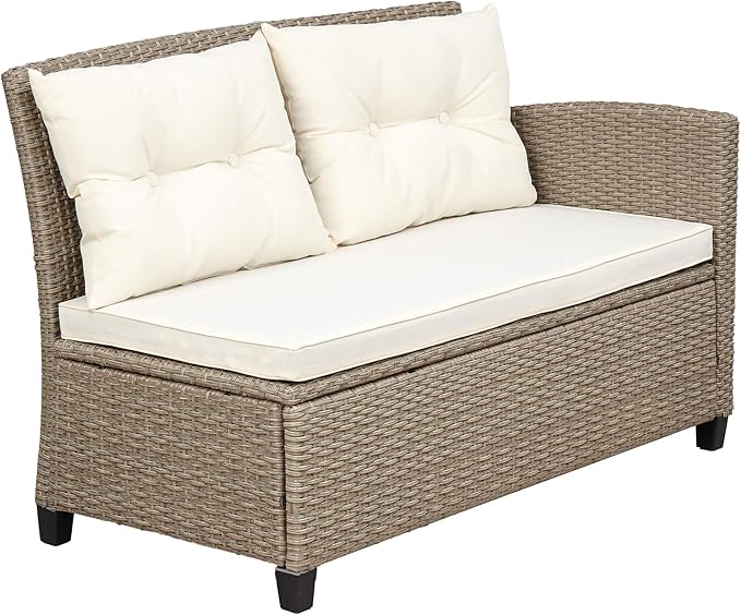 Outdoor Furniture Sets 4 Piece Patio Conversation Sofa with Glass Table, Chaise Lounge and Chair, for Garden Backyard, Onesize, Beige