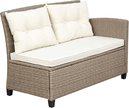 Outdoor Furniture Sets 4 Piece Patio Conversation Sofa with Glass Table, Chaise Lounge and Chair, for Garden Backyard, Onesize, Beige