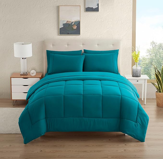 Dorm Room Essentials College Bedding Comforter Set 5 Piece Twin XL Size Bed in a Bag for College Students Boys and Girls, Twin XL, Teal