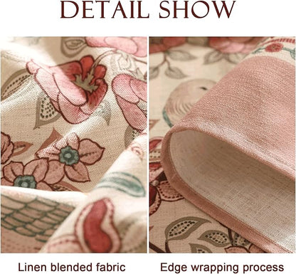 patdrea Designer Pink Linen Table Cloth for Rectangle Table,Vintage Floral with Birds Pattern Decorative Tablcloth,French Table Cover for Kitchen Dining,Thanksgiving,Christmas,63"x87"-Kulom a