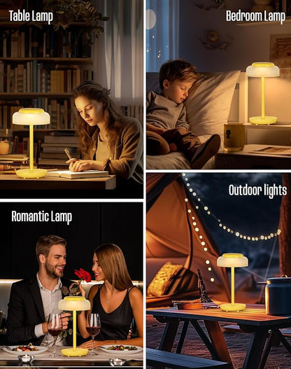 QiMH Battery Operated LED Table Lamp, 5000mAh Cordless Desk Lamp with 3 Level Brightness Touch Control, Mini Rechargeable Night Light for Living Room, Bedroom, Outdoor bar (Yellow)