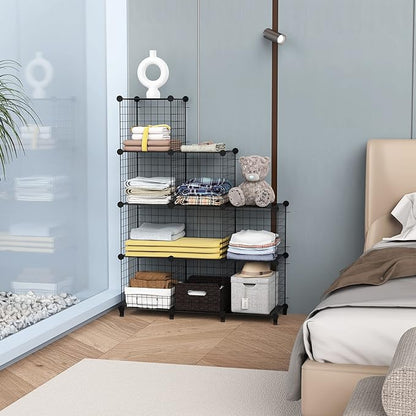 HOMIDEC Wire Cube Storage, Storage Shelves 6 Cube Bookshelf Bookcase Closet Organizer and Storage, Wire Storage Shelves Multi-Use DIY Storage Cube Shelf for Books, Toys, Clothes, Tools