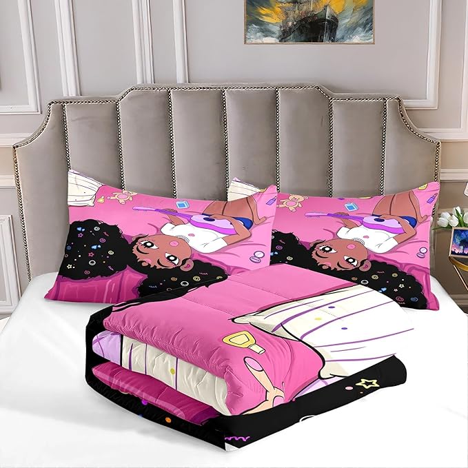 Black Girl Magic Queen Comforter Set - Black African American Girls Queen Bedding Set Princess Queen Comforter Room Decor Black Girl Bedding Sets for Girls Teens, 1 Comforter+2 Pillowcases