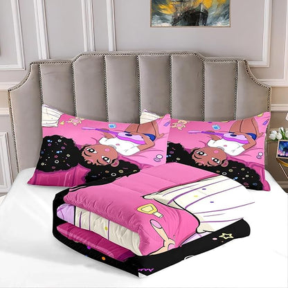 Black Girl Magic Queen Comforter Set - Black African American Girls Queen Bedding Set Princess Queen Comforter Room Decor Black Girl Bedding Sets for Girls Teens, 1 Comforter+2 Pillowcases