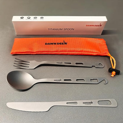 Titanium Fork Spoon Knife Set - Camping Tongs | Ultralight Backpacking Utensils, Travel Cutlery Set, Heat-Resistant & Rustproof, Hiking Survival Gear ((Knife+ Fork+ Spoon)* 2)