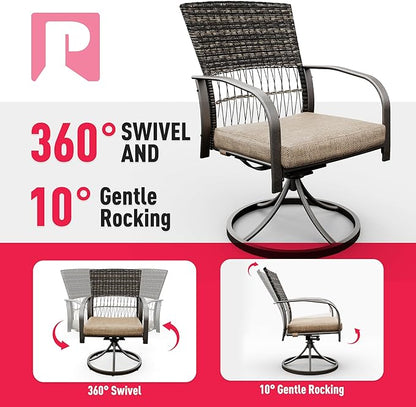Pamapic 7 Piece Outdoor Dining Set, Rattan Outdoor Patio Furniture Set for Backyard with Iron Outdoor Dining Table, 4 Swivel Deck Chairs, 2 Wicker Chairs and Removable Cushions (Beige)