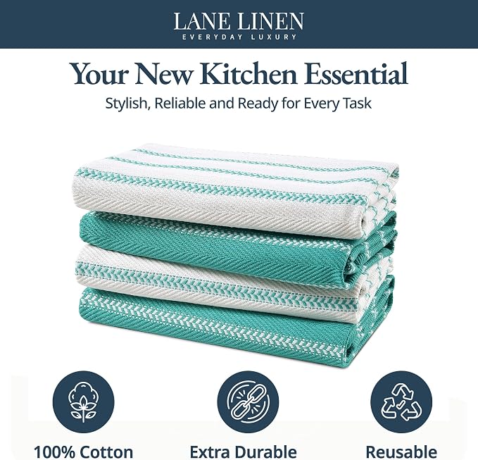 LANE LINEN Kitchen Towels Set - Pack of 4 Cotton Dish Towels for Drying Dishes, 18”x 28”, Absorbent Tea Towels, Quick Drying Kitchen Towel Set - Peacock Blue