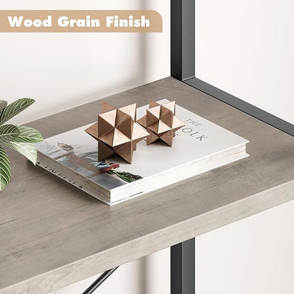 IDEALHOUSE Bookshelf 5 Tier Bookcase Arched Display Racks Tall Standing Bookshelves Metal Frame Farmhouse Storage Rack Shelf Grey Book Shelf for Bedroom, Living Room, Home Office
