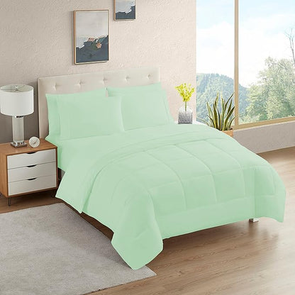 Dorm Room Essentials College Bedding Comforter Set 7 Piece Full Size Bed in a Bag for College Students Boys and Girls, Full, Mint